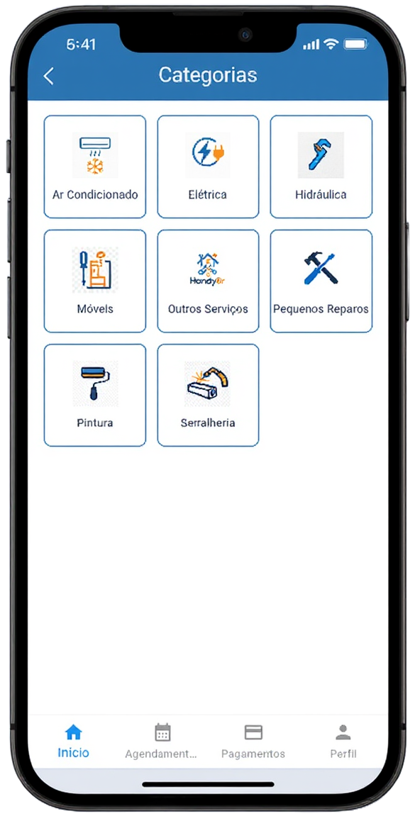 Celular mostrando a tela do aplicativo Handybr